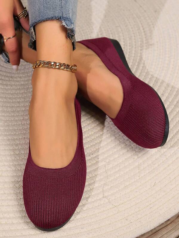 Damskie buty w jednolitym kolorze ze wzorem, okrągłym noskiem, wsuwane buty na płaskiej podeszwie, do noszenia w biurze i na co dzień