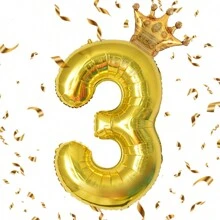 32 英寸金色数字气球和迷你皇冠气球，适用于生日派对装饰、生日派对装饰、结婚周年纪念气球装饰用品， - 金色 - 查看 15