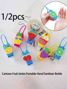 1/2 Peças Garrafa Portátil de Álcool em Gel 30ml da Série de Frutas em Desenho, Garrafa de Plástico Transparente com Manga de Silicone, Garrafas de Viagem com Tampa de Torção e Pressão, Recipiente de Plástico Transparente com Mosquetão, Garrafa Recarregável de Álcool em Gel à Prova de Vazamento, Portátil, Adequado para Negócios, Viagens, Escritório