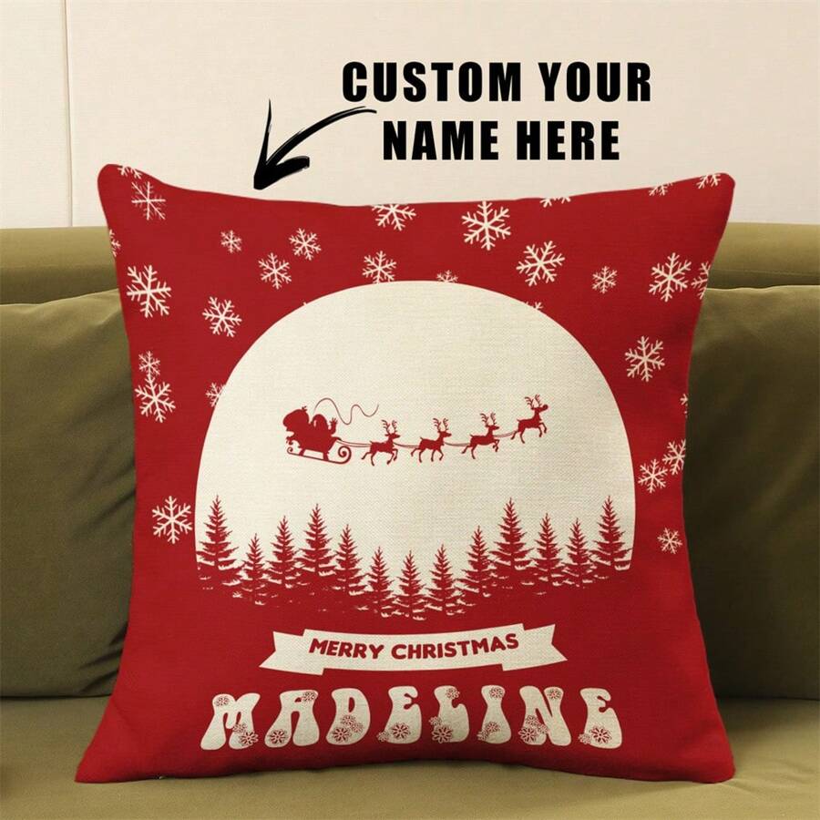 1 pièce Housse de coussin en lin personnalisée, pour la décoration de la maison, la Saint-Valentin, Noël, Thanksgiving, motifs du Nouvel An, photos de couple/famille, cadeau d'anniversaire de mariage, impression unilatérale, sans rembourrage - Multicolore - Voir 1