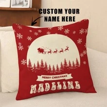 1 pièce Housse de coussin en lin personnalisée, pour la décoration de la maison, la Saint-Valentin, Noël, Thanksgiving, motifs du Nouvel An, photos de couple/famille, cadeau d'anniversaire de mariage, impression unilatérale, sans rembourrage - Multicolore - Voir 2