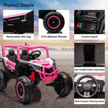 Ride On UTV Cars 2 Seater,24V 4WD Off-Road Electric Vehicles,Off-Road UTV Truck Ride On Toy With Remote Control For Kids 3+,Metal Frame,EVA Wheels,LED,Spring Suspension (Ship In 2 Boxes)
