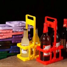 1pc Small Dual-Bottle Foldable Plastic Wine/Beer Rack, Collapsible Beverage Holder, Portable Tabletop Display Stand - Multicolor - View 7