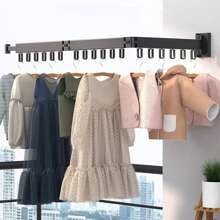 Tendedero Retráctil Plegable Negro Con Gancho, Colgador De Ropa Montado En La Pared Para Ahorro De Espacio Interior/exterior, 1 Ud. - Negro - Ver 3