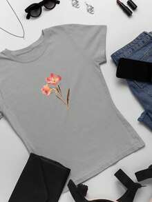 Baby Look Cute Pink Orchid Flower Stylish Women's T Shirt Various Colors 100% Cotton - 灰色 - 查看 2