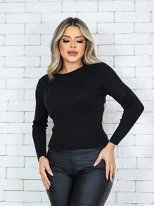 ZAVA Blouse With Twist Modal Yarn Long Sleeves Braid Detail - Negro - Ver 3