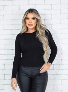 ZAVA Blouse With Twist Modal Yarn Long Sleeves Braid Detail - Negro - Ver 1