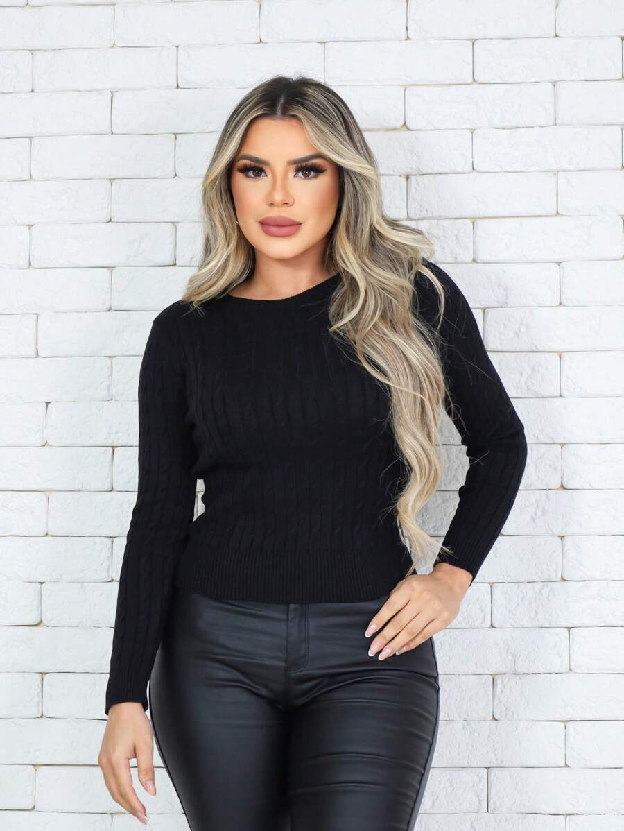 ZAVA Blouse With Twist Modal Yarn Long Sleeves Braid Detail - Negro - Ver 1