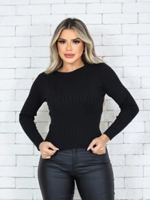 ZAVA Blouse With Twist Modal Yarn Long Sleeves Braid Detail - Negro - Ver 2