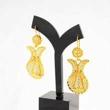 Set de 3 piezas de joyería de mujer de material de cobre con baño de oro de 24K, que incluye 1 collar y 1 par de pendientes con forma de flor de campana, ideal para bodas, fiestas, San Valentín, Día de la Madre, etc.