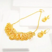 Set de 3 piezas de joyería de mujer de material de cobre con baño de oro de 24K, que incluye 1 collar y 1 par de pendientes con forma de flor de campana, ideal para bodas, fiestas, San Valentín, Día de la Madre, etc.