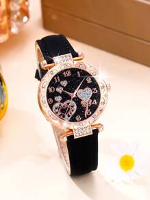 一套女士休闲时尚数字表盘石英表，适合日常佩戴、生日礼物、返校季、感恩节、浪漫场合，完美礼物（不含礼盒） - 玫瑰金 - 查看 5