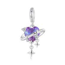 bamoer Bijou Bamoer en argent sterling 925 Charm de fleur de lotus en forme de cœur, avec étoiles violettes, lune et pendentif en zirconium. Convient pour les femmes, pour bricoler des bracelets, colliers. Idéal pour la Saint-Valentin