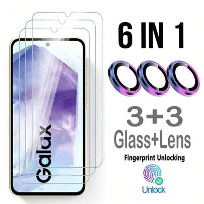 3Pcs/1Set Metallic Luster Lens Protector Compatible With Samsung Galaxy S24 Plus S23 FE A15 A35 A55 5G Full Protective HD Tempered Glass Lens Cover Camera Protection