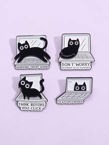 4 件/批卡通动物金属胸针 - 猫、青蛙、兔子图案、服装装饰别针 - 彩色 - 查看 13