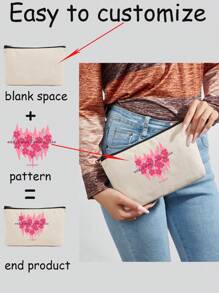 空白手绘DIY拉链帆布铅笔盒学生文具收纳袋可定制图案和文字化妆包旅行配件夏季出游用品