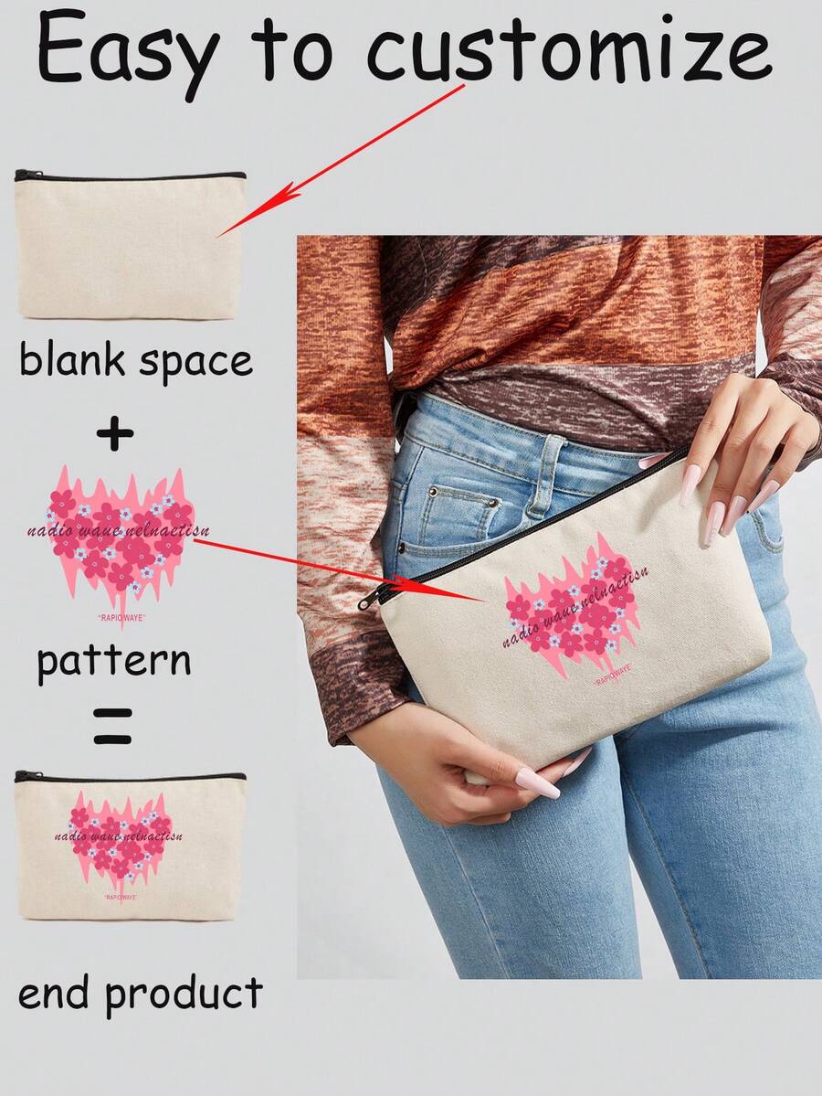 空白手绘DIY拉链帆布铅笔盒学生文具收纳袋可定制图案和文字化妆包旅行配件夏季出游用品