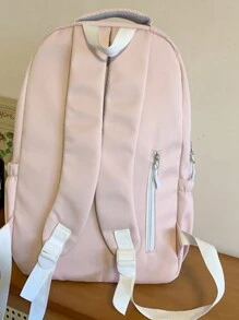 1pc Large Capacity Lightweight Backpack For High School & College Students - Pink - View 5