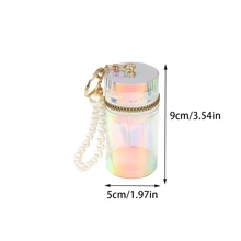PVC Laser Mini Coin Purse Keychain With Pearl Chain - Portable Bag With Zipper Closure - Clear - View 3