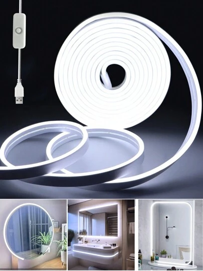 1m/2m/3m/4m/5m Tira de luz decorativa flexible de LED de neón USB, lámpara de ambiente regulable para transmisión en vivo, espejo de maquillaje, iluminación del baño, interruptor de botón
