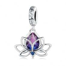 bamoer Bijou Bamoer en argent sterling 925 Charm de fleur de lotus en forme de cœur, avec étoiles violettes, lune et pendentif en zirconium. Convient pour les femmes, pour bricoler des bracelets, colliers. Idéal pour la Saint-Valentin