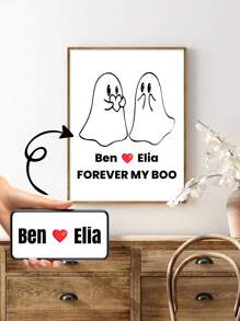 1 pieza Cartel decorativo de pared "Por siempre mi amor", decoración de pósteres de Halloween, lienzo de fantasmas para parejas, decoración de Halloween personalizada, decoración de Halloween linda, decoración personalizada