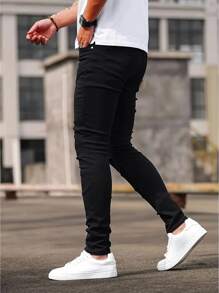 Men Solid Skinny Jeans For Dailywear - màu đen - Xem 2