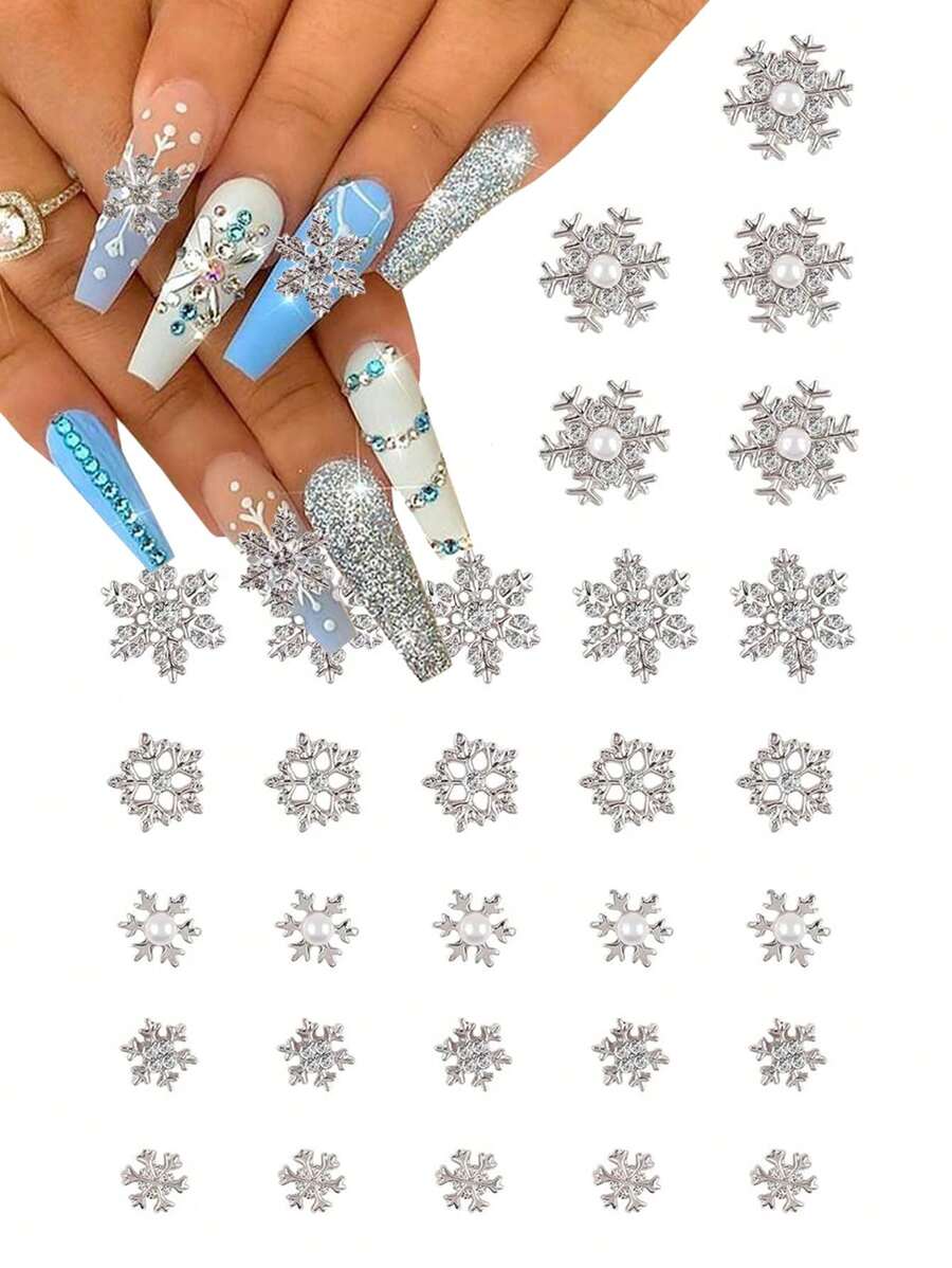 30 Cái Bùa Làm Móng Giáng Sinh Hợp Kim Bạc Móng Tay Nghệ Thuật Bùa Quyến Rũ Bạc Móng Tay Thạch Anh Thiết Kế Quà Giáng Đá Quý Cho Móng Tay Acrylic Nguồn Cung Cấp Zirconia Sáng Bóng Thạch Anh Móng Tay Bông Tuyết Cho Phụ Nữ DIY Trang Trí Móng Tay Ngày Lễ - Bạc - Xem 1