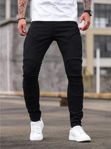 Men Solid Skinny Jeans For Dailywear - màu đen - Xem 5