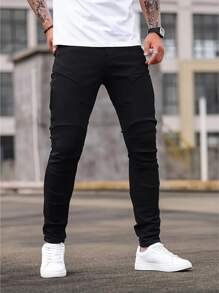 Men Solid Skinny Jeans For Dailywear - màu đen - Xem 3