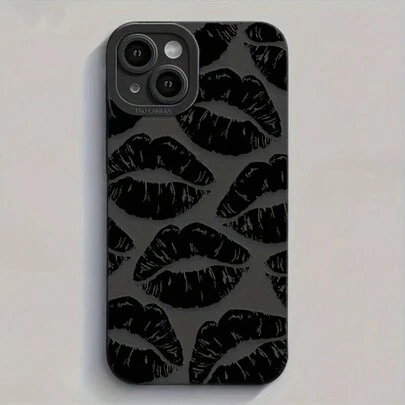 Funda protectora de teléfono gruesa y a prueba de golpes con diseño minimalista de borde recto con estampado de labios y cadena de mariposa, compatible con iPhone 15 XR/7/8, 15 Pro Max/12 Pro Max/13 Pro Max/14 Pro Max, 13, 14, 11, 12, 14, P11, P12, XS, XR, 7/8P, 7/8 Plus, A13 4G, A22, A21S, A51 4G, A52, S22 Ultra, A33 5G, Redmi 10, Redmi Note 11 4G, Redmi 11 Lite, A53, A14, A23, S23 Ultra, S24, A14, A15, S23, A73, versión internacional, no la versión nacional