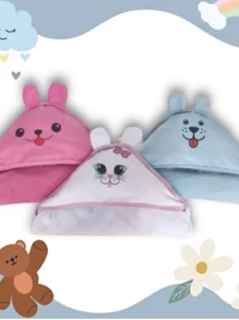 Baby Bath Towel With Children's Hood With Animal Print Ears - Pink - View 6