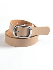 针扣腰带，复古休闲设计，适合年轻男女牛仔裤 - 卡其色 - 查看 1