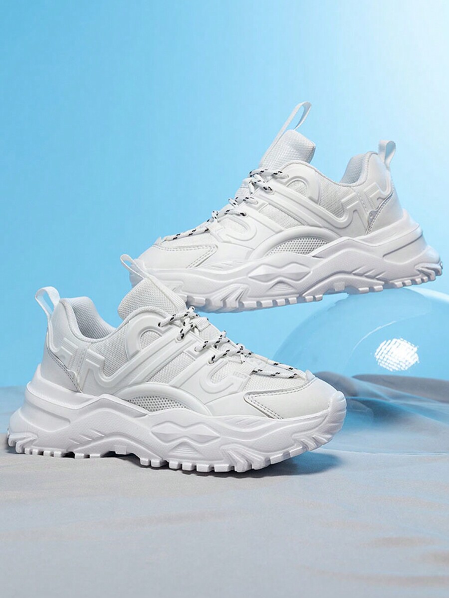 Women White KPU Fashionable Outdoor Basic Color Chunky Sneakers, And ShockAbsorbing, Suitable