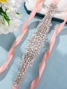 1pc Rhinestone Applique Bridal Belt Bridal Belt Wedding Belt Crystal Ribbon Wedding Dress, - Silver - View 4