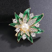 1pc Fashion Women Maple Leaf Brooch Alloy Rhinestone Faux Pearl Pin For Coat, Scarf, Suit, Party, Gift - Green - View 5