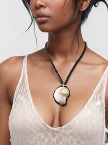 1 件金属和树脂材质大贝壳吊坠，色彩缤纷的设计，适合海滩派对、海滩度假和日常佩戴 - 彩色貝殼吊墜項鍊 - 查看 3