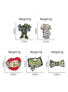 5pcs Creative Funny Skull & Dollar Sign Design Brooch Pins, Cartoon Badge Decor For Clothes, Bags, Fashion Jewelry For Men & Women - Skeleton - View 3