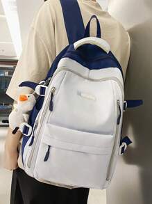 1 件蓝白尼龙休闲学院风大容量可折叠防水多口袋拉链背包（无配件），适合青少年、初中/高中、大学生、日常、通勤、购物、旅行、返校和毕业礼物 - 藍白色 - 查看 9