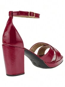 Women's Half Paw Sandal Holographic Metallic Square Heel - 紅色 - 查看 4