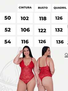 Women's Plus Size Lace Bodysuit Sexy Lingerie - Đỏ - Xem 3