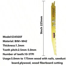 9-Inch Wood Pruning Reciprocating Saw Blades, 15Pack, 5-10TPI Saw Blades S3456XF - Yellow - View 1