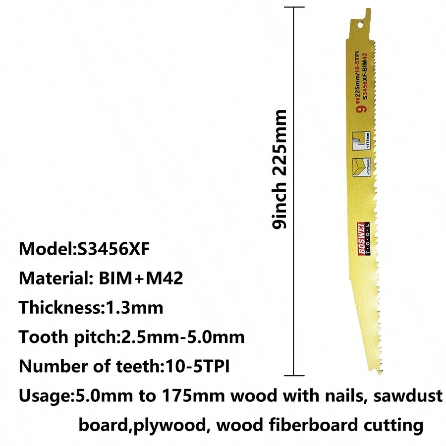 9-Inch Wood Pruning Reciprocating Saw Blades, 15Pack, 5-10TPI Saw Blades S3456XF - Yellow - View 1