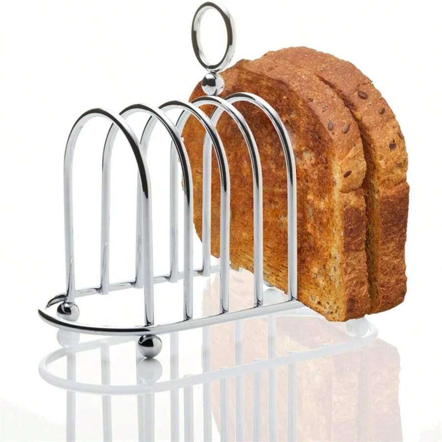 1pc 6-Slice Stainless Steel Bread Rack - Space-Saving Restaurant-Grade Bread Holder For Freshly Baked Goods -  Metal Food Display Tool For Home Kitchen Countertops - Multicolor - View 1
