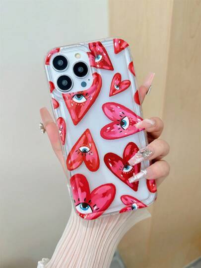 Valentines Heart And Eye Pattern Phone Case Compatible With Iphone 14 Pro, Protective Cover Compatible With Iphone 15 Pro Max