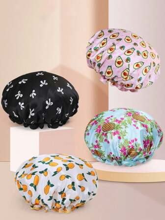1pc Elastic Waterproof Shower Cap, Double Layer Cute Shower Cap For Kids, Waterproof