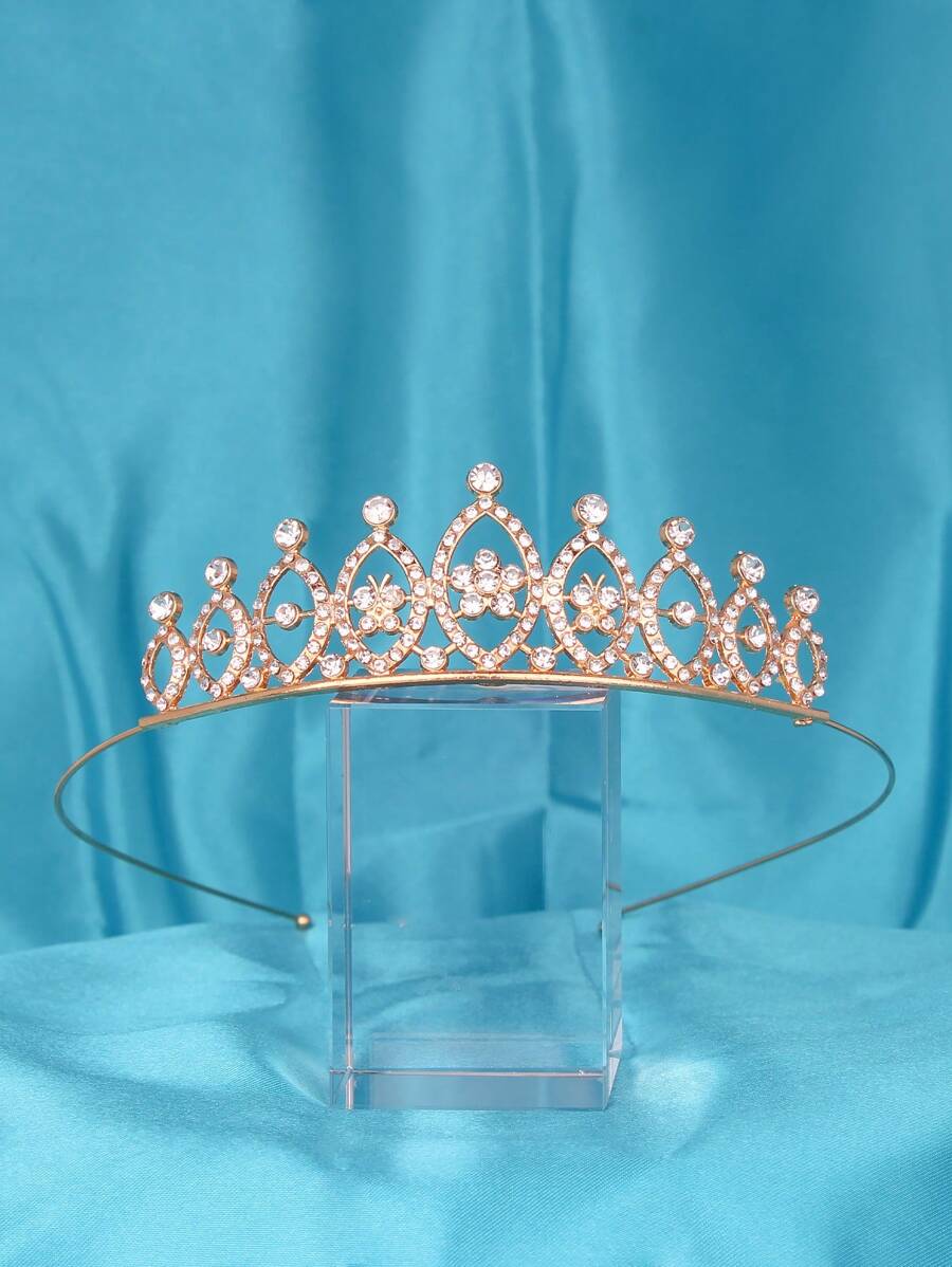 Rhinestone Decor Crown Hair Accessory - Guld - Visa 1