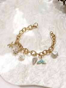 1 pièce Bracelet chaîne décoratif réglable avec étoile de mer, coquillage et queue de poisson - mode et élégant