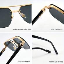 1件/2件/3件/5件男士时尚太阳镜2024新款复古个性简约高端双桥多边形半框太阳镜金属铰链，适合驾驶、日常外出、派对、海滩、百搭 - 黑色 - 查看 7