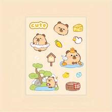 4 件可爱卡通水豚 PET 防水手帘贴纸，适用于 DIY 装饰、水杯、电脑、手机壳、书籍装饰、最受欢迎贴纸、学校用品。 - 淺棕色 - 查看 8